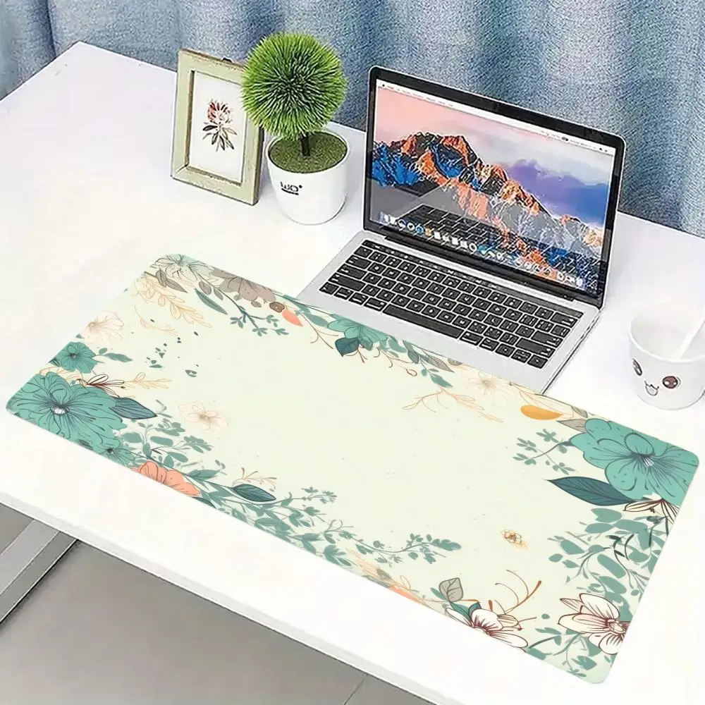 Extra Wide Mouse Pad Chinese Floral Butterfly Stitched Edges Non Slip Rubber Mat For Gaming Office Laptop Desktop Decor