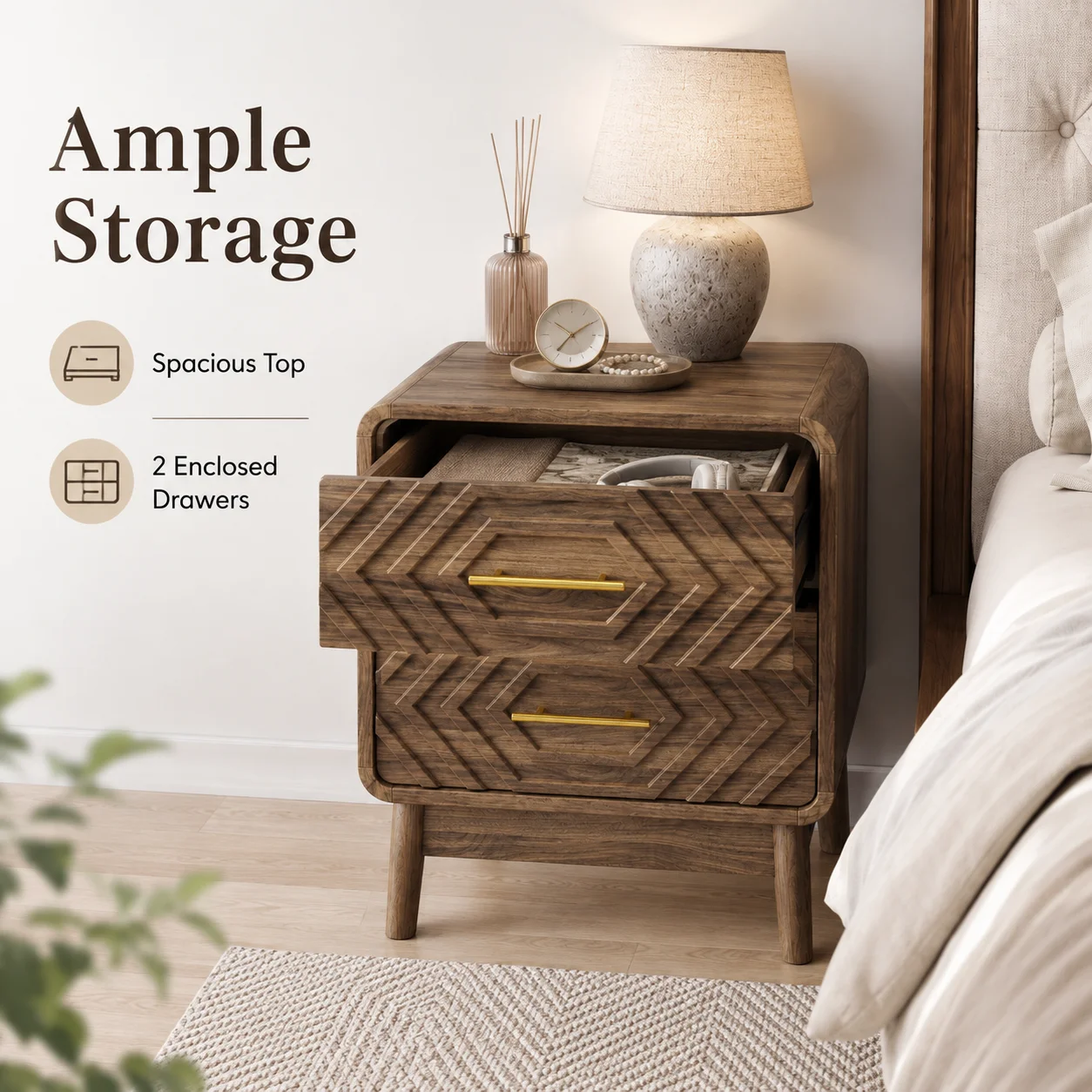 Comodino a 2 cassetti in noce, - Solid Wood Nightstand 2 Drawers recensione e prezzo