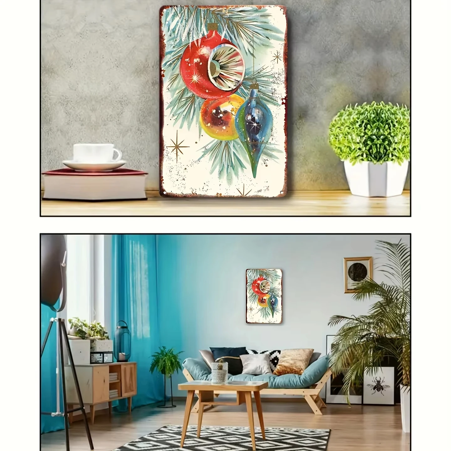 Vintage Christmas Metal Tin Sign - 8x12", Farm Home Rules, Country Decor, Cave Cafe Bar Wall Art, 1pc Gift