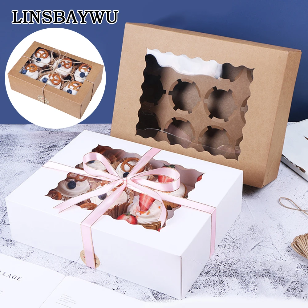 Portable Cardboard Cupcake Boxes And Packaging Cup Cake Box With Window Container Muffin Box With Insert