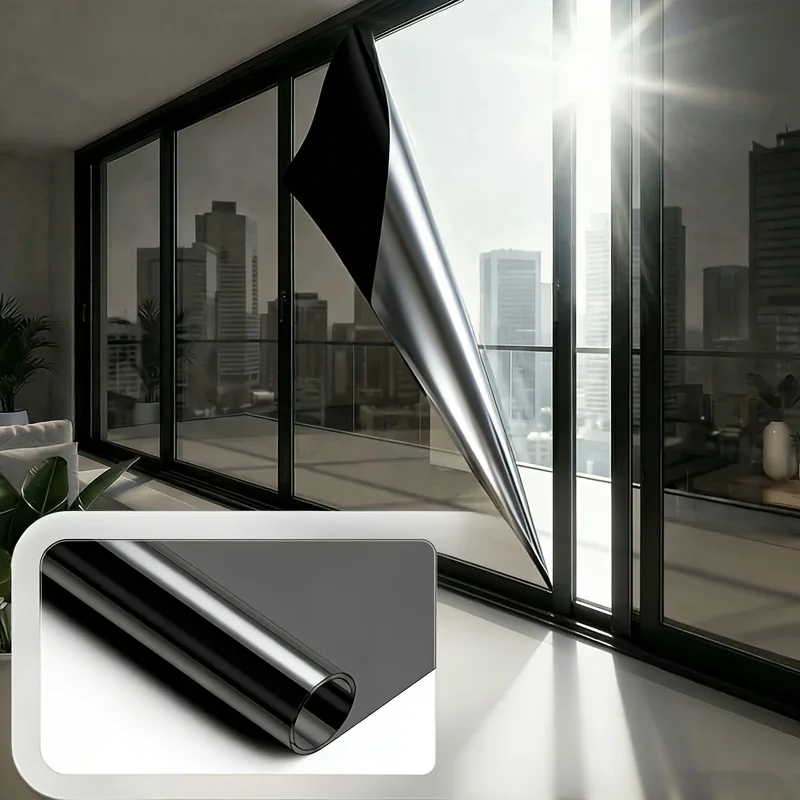 One Way Mirror Privacy Window Film Self Adhesive UV Protection Sun Block Removable for Living Room Home Glass Door