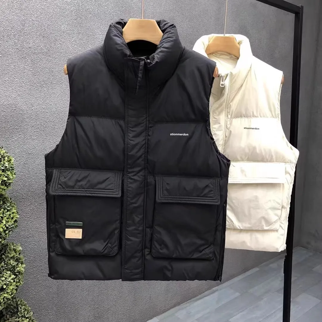 Winter Workwear Down Vest For Men Outdoor Stand Collar Warm Sleeveless Men's Vest Jacket