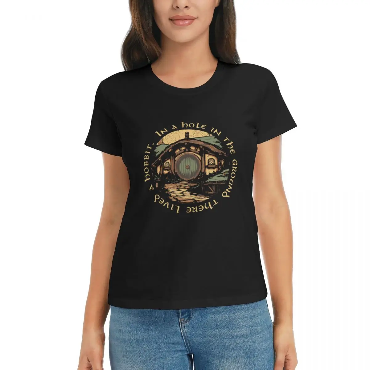 

Women T-Shirt In A Hole In The Ground There Lived A Hobbit Summer Short Sleeve Tees Round Neck T Shirts Clothes Tops Streetwear