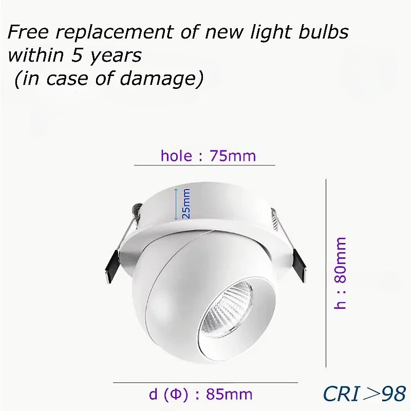 Rotondo 360 °   Ruota dimmerabile LED COB da incasso AC90V-220V Faretto da incasso 7W10W12W15W Faretto da soffitto Sfondo Soggiorno interno