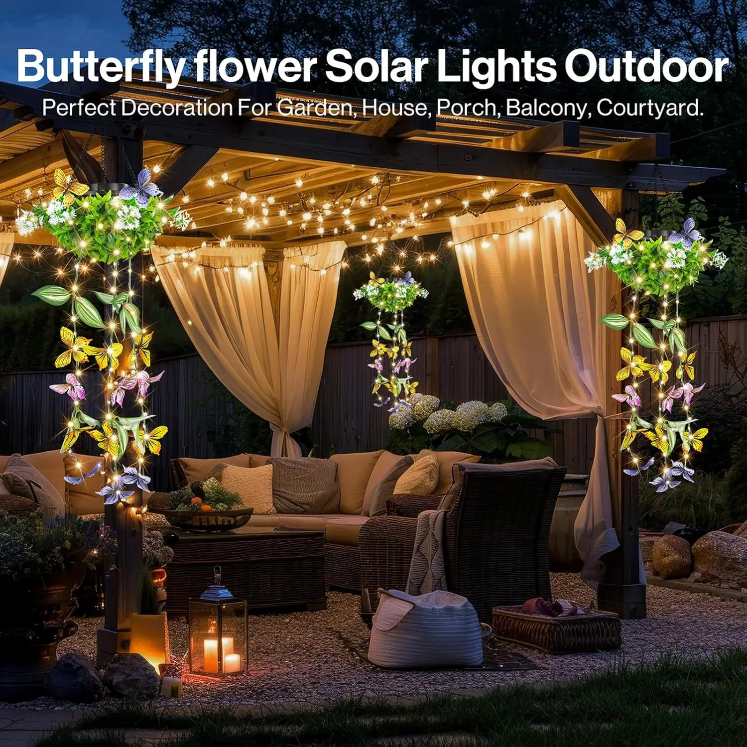 Outdoor Solar String Lights Hanging Flowers Light for Home Garden Enthusiasts Porch Wall Patio Tree Waterproof Solar Decorative