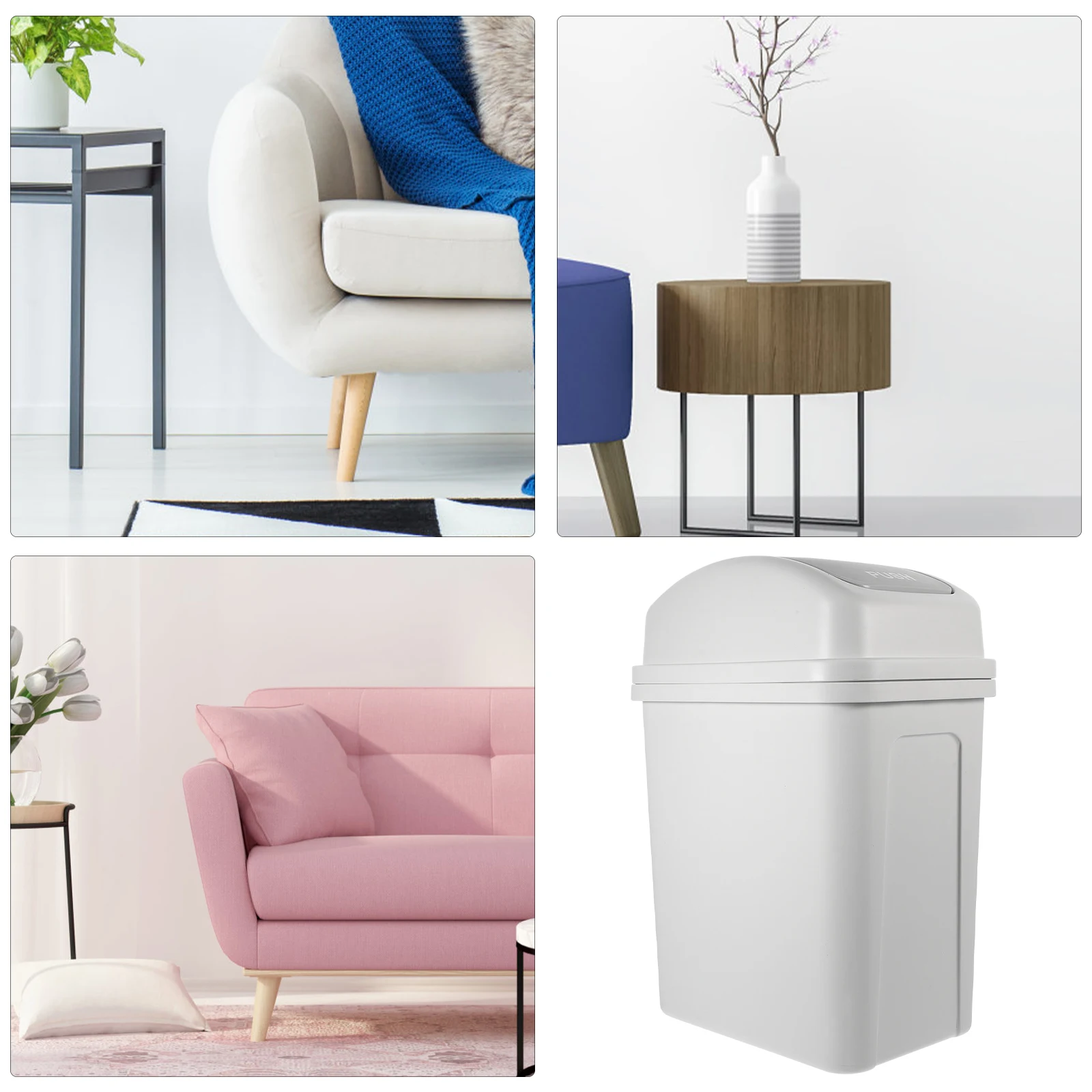 

Bins with Flip Lid Shake Trash Can Small Waste Diaper Swing Pp Trashcans for Kitchens Office