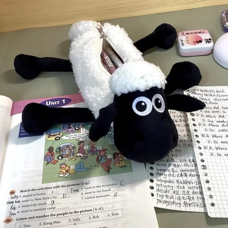 Cute Sheep Shaun Plush Pencil Case Cute Cartoon Pen Bag Stationery Case Children's School Supplies Plush Pencil Cases