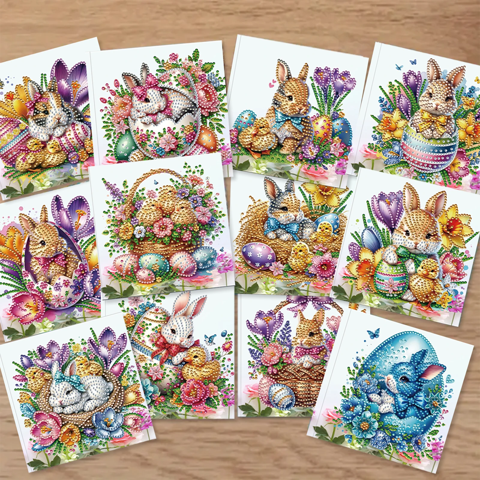 

12 Packs Easter Egg Bunny DIY Diamond Painting Greeting Card Kit for Adults Gift