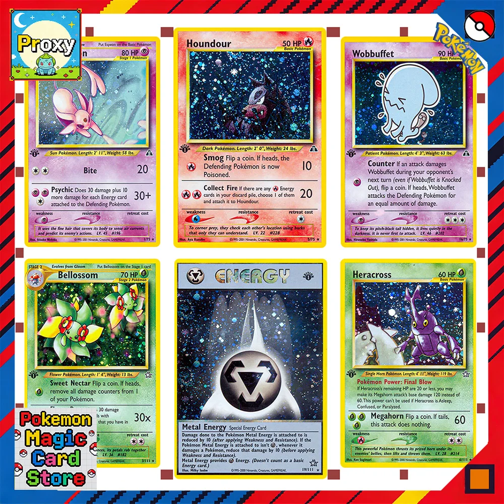 

Карты покемонов Proxy NEO GENESIS Редкая фольга Cleffa Kingdra Lugia Discovery Scizor Smeargle Tyranitar Umbreon Ursaring Wobbuffet