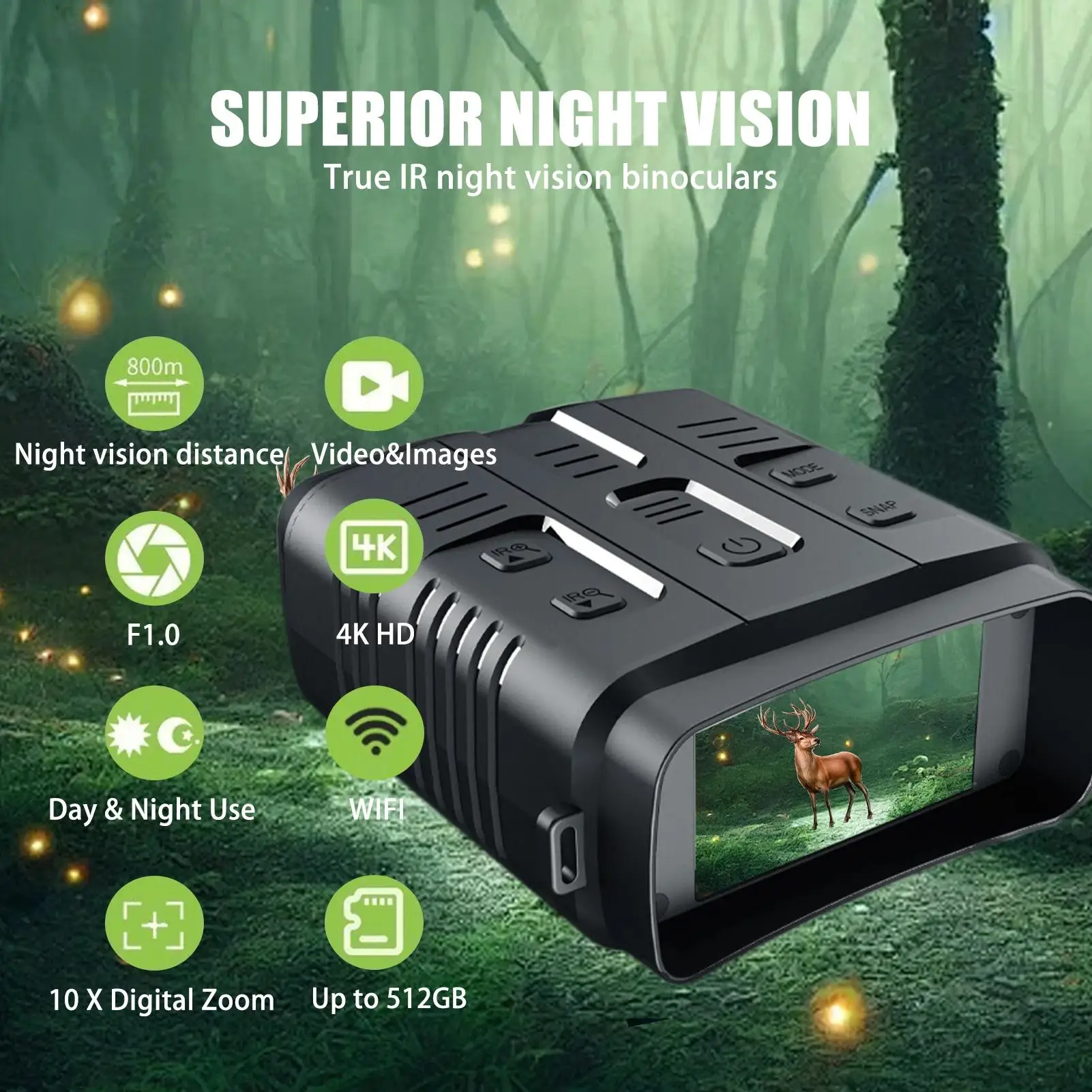

4k N009 Binocular Night Vision Device 10x Digital Zoom 800m Infrared Wifi Telescope, Used For Outdoor Hunting And Camping.