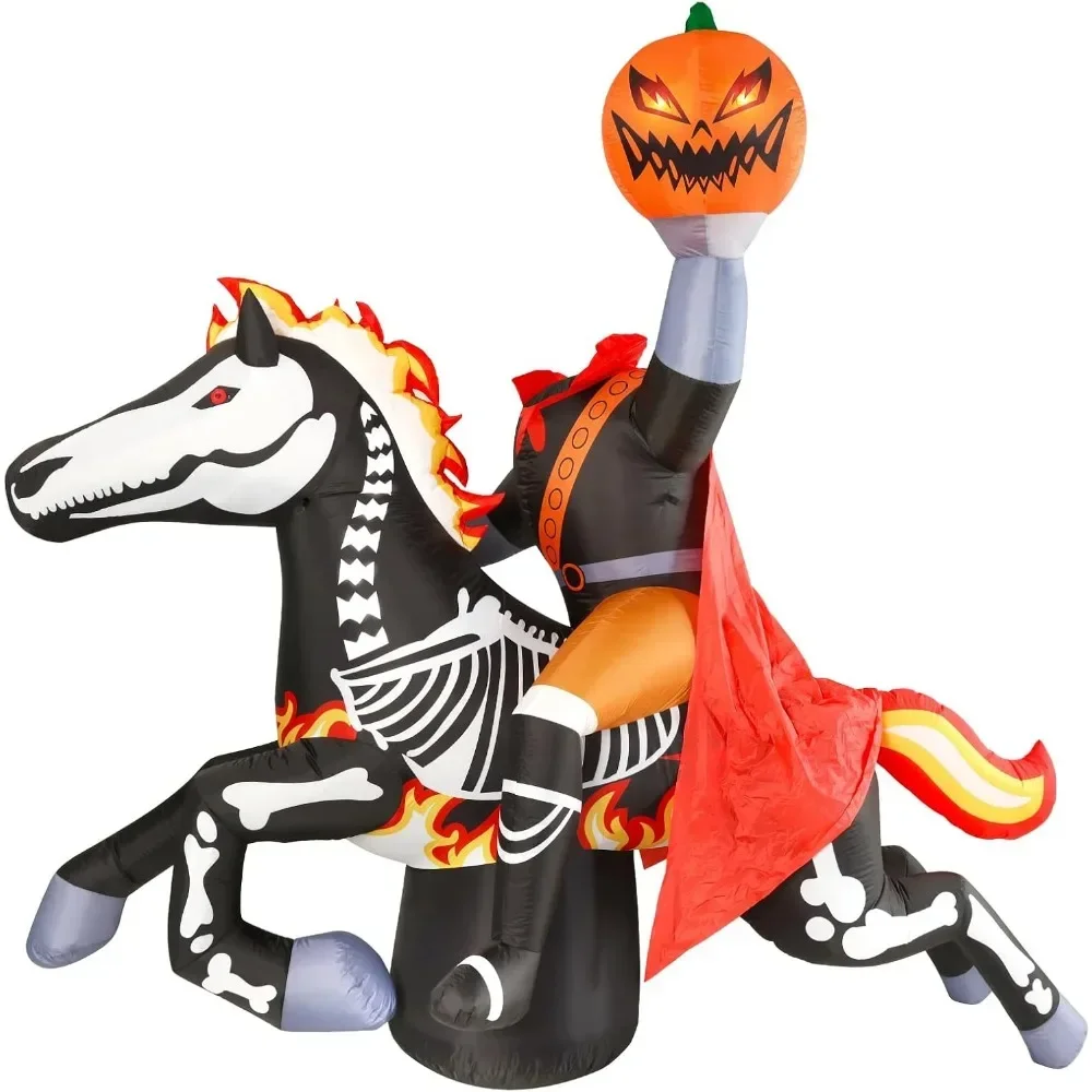 9 Ft Halloween Inflatable Headless Horseman Outdoor Decorations, Day of The Dead Blow Up Yard Decor with Built-in LED Light