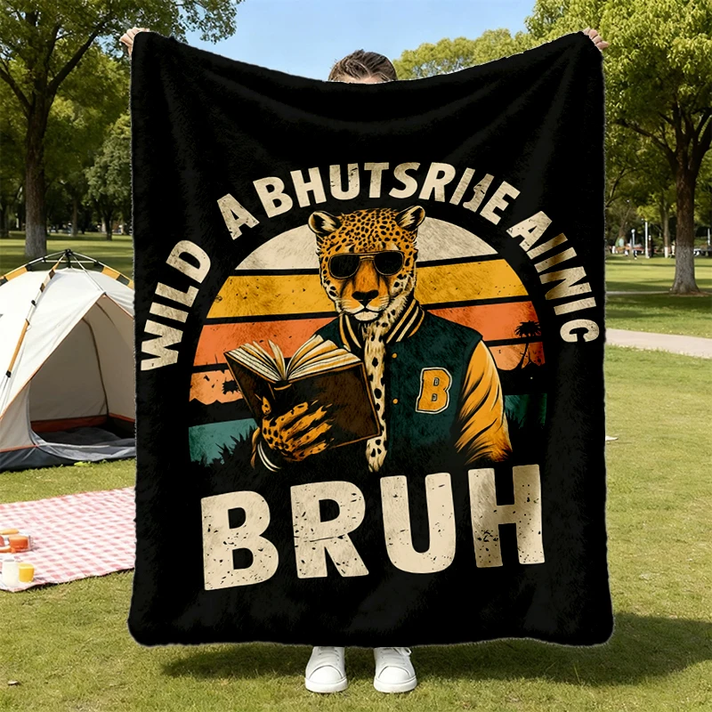 Wild About Reading Bruh Flannel Blanket, Funny Leopard Book Lover Flannel Throw, Bookish Librarian Cozy Blanket