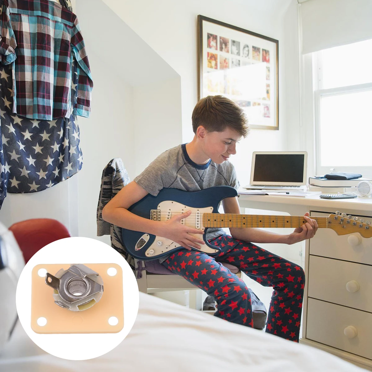 

3 Sets Guitar Input Socket Accessories Electric Guitar Socket Plate High Gloss Cables Durable Metal Fits Guitars Bass R