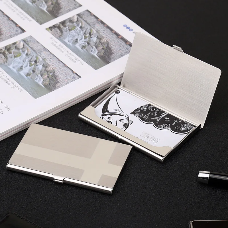 

Customized LOGO Stainless Steel Business Card Box Laser Engrave Personalized and Portable Thin Business Card Holder Company Gift