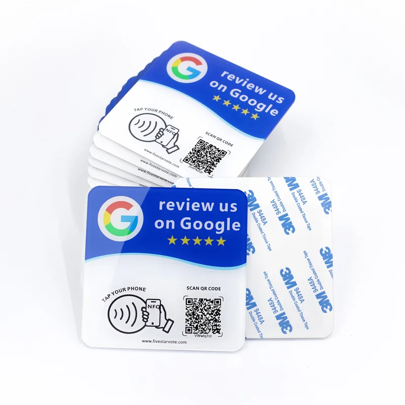 Acrylic NTAG215 Google Review NFC Sticker Tap To Use Editable Dynamic QR Code 1.8mm Thick For Vertical Stand Surfaces