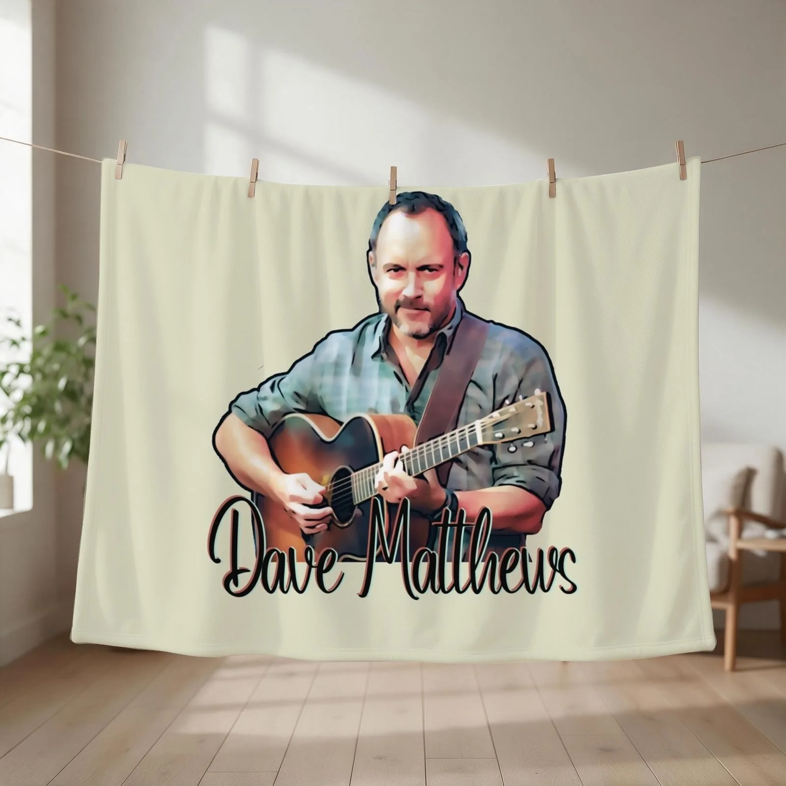 Dave Matthews With Guitar (Cartoon) Throw Blanket couch cozy soft plush fuzzy picnic outdoor blanket