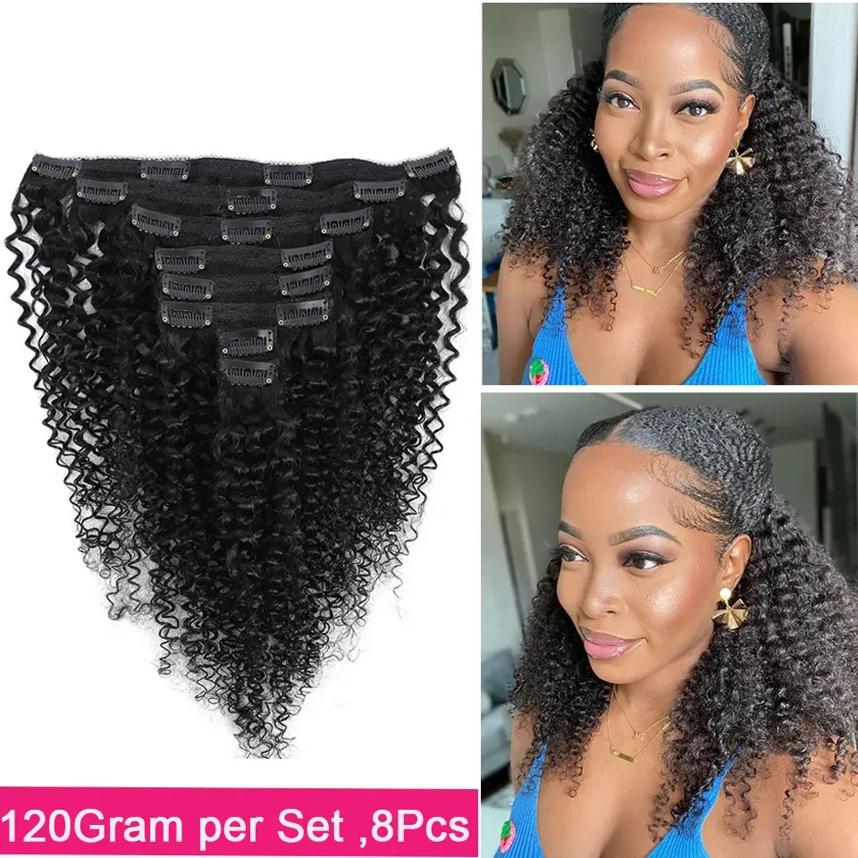 

Curly Clip In Extension Human Hair Kinky Curly Clip Ins Full Head for Black Women Brazilian Remy Human Hair Natural Color 8Pcs
