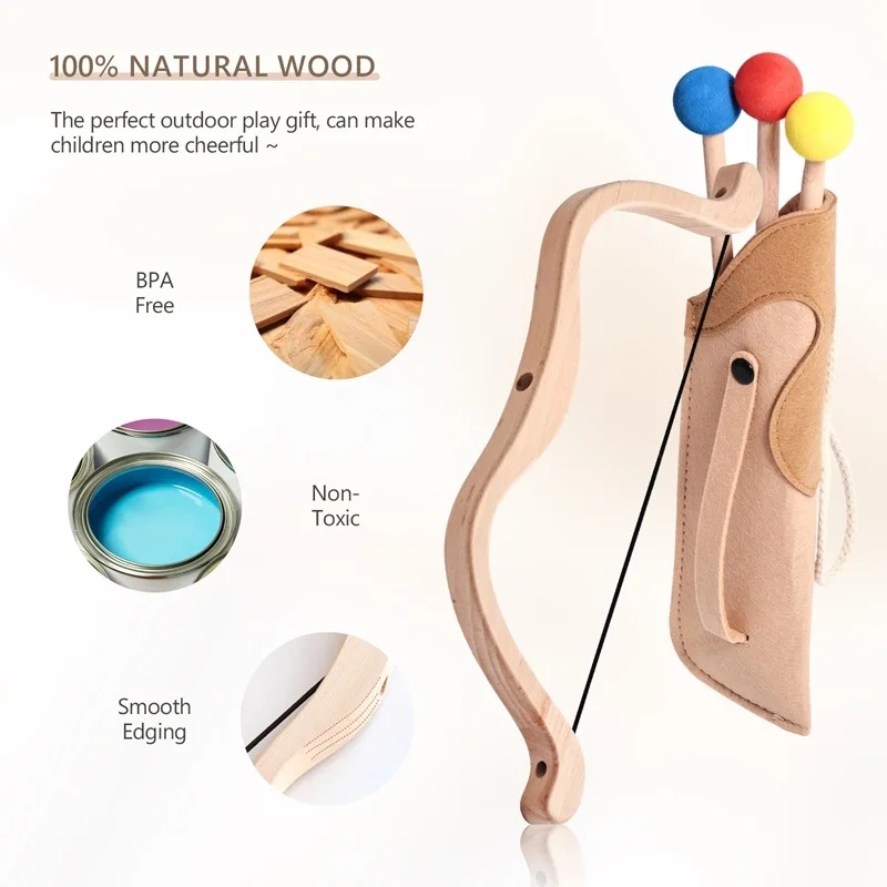 Brain Developmental Wooden Bow Arrow Toy Set Outdoor Shooting Sport Toy Educational Toy Perfect Birthday Gift