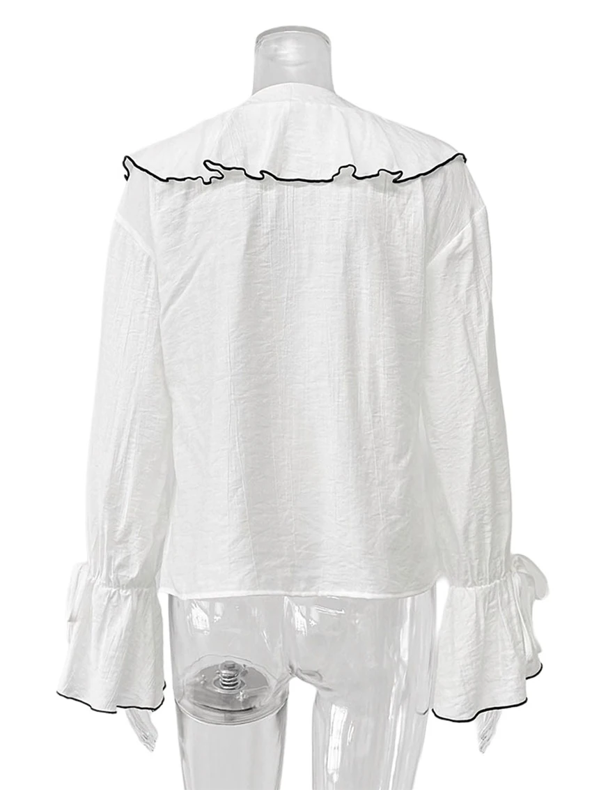 Parc Fee mode ample blanc bureau femmes chemise 2025 décontracté col en v à manches longues chemise élégante volants haut rigide femme vêtements