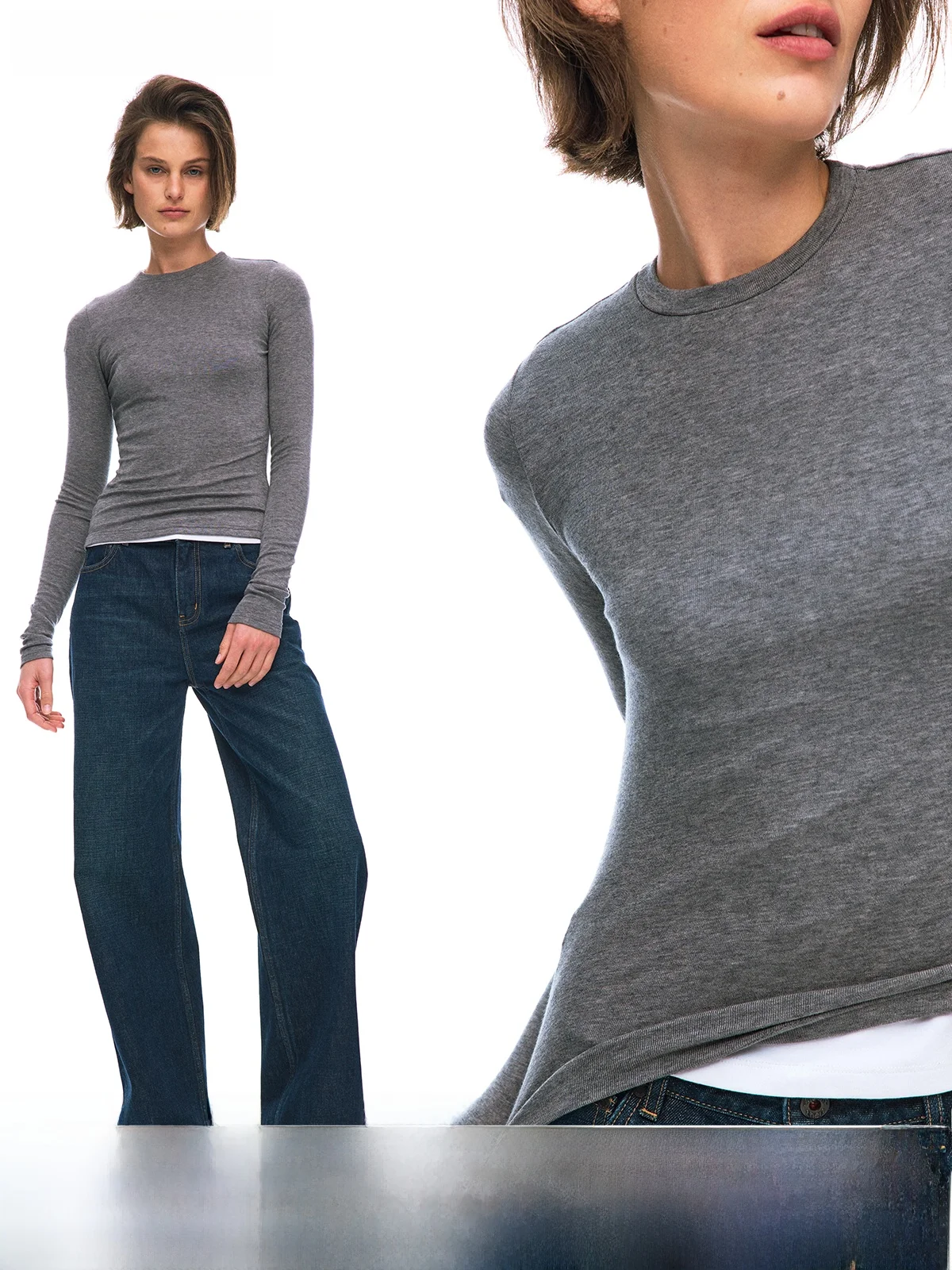 

Женская футболка с длинным рукавом из шерстяной смеси, приталенного кроя, с круглым вырезом, базовый слой, универсальная, повседневная, комфортная, дышащая.