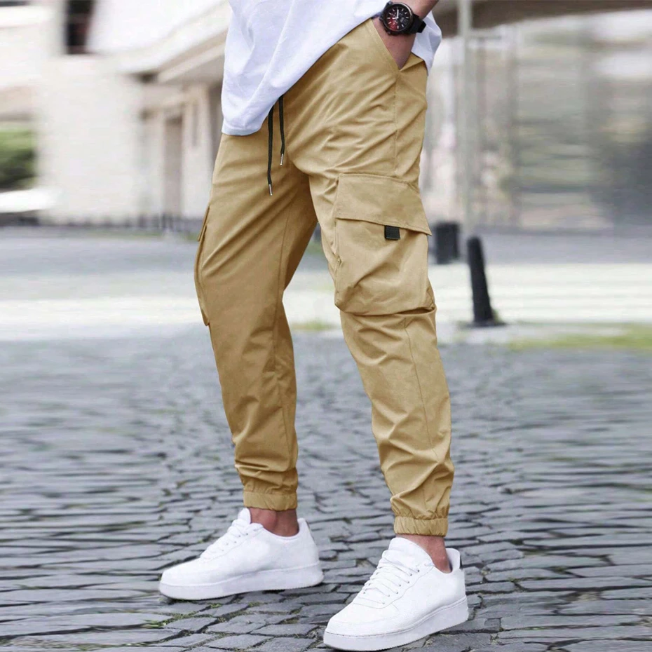 

Jogger Pants Men Cargo Pants Fashion Casual Solid Color Sweatpants Male Stretch Waist Trousers