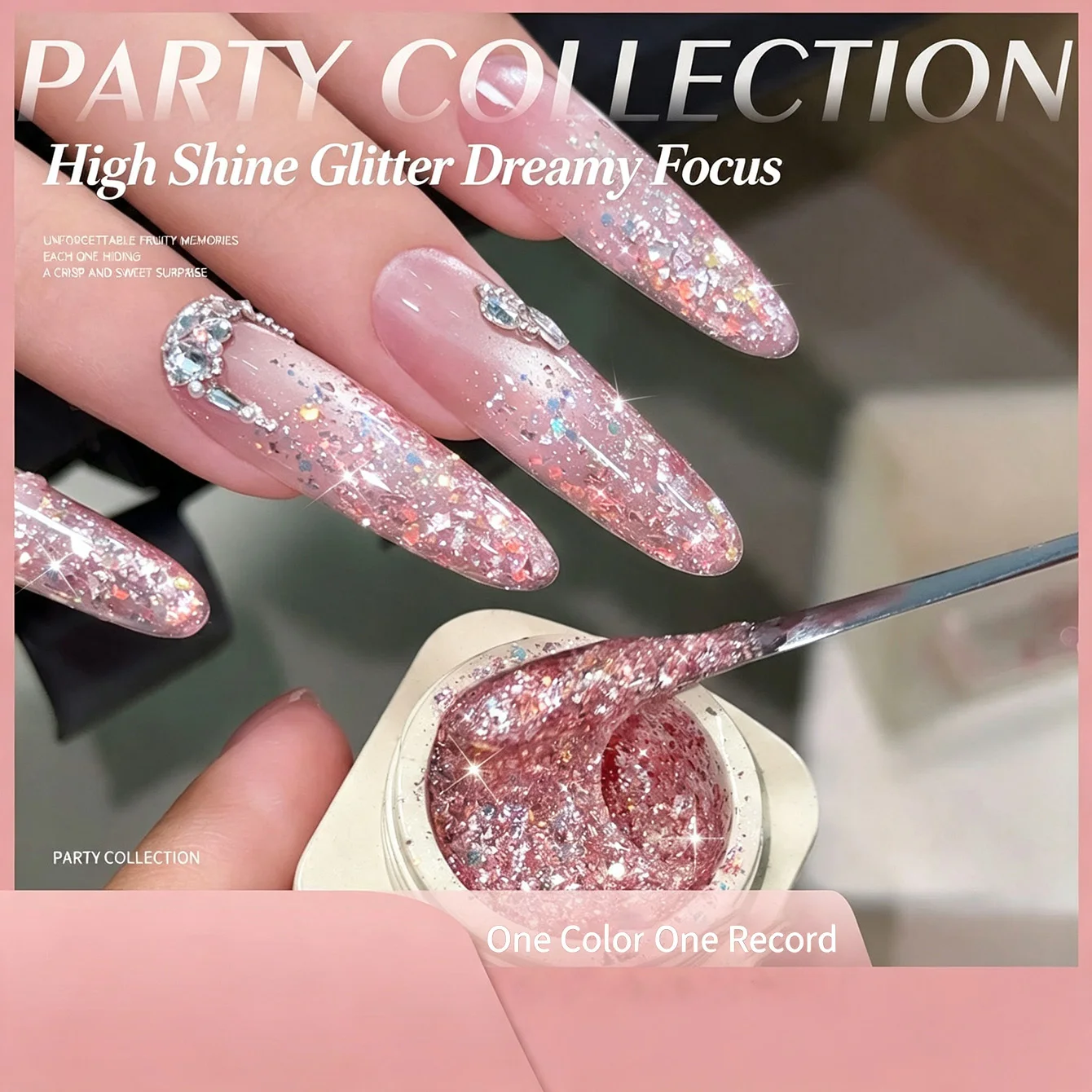 Pink Iridescent Chunky Glitter Gel Nail Polish Sparkly Sequins Flash Nail Art Varnish Long Lasting UV Gel for Salon DIY Manicure