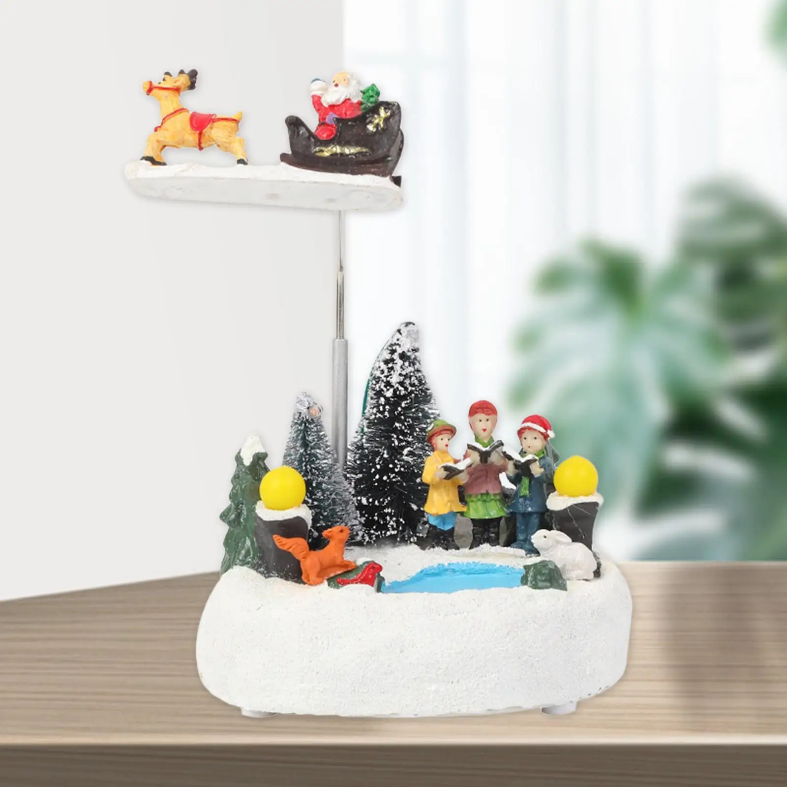 Christmas Village Scene Musical LED Light Rotating Ornament Santa and Deer