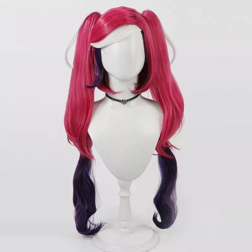 Hazbin Hotel Velvet Cosplay Wigs 80cm Long Hot Pink Mixed Purple Synthetic Hair