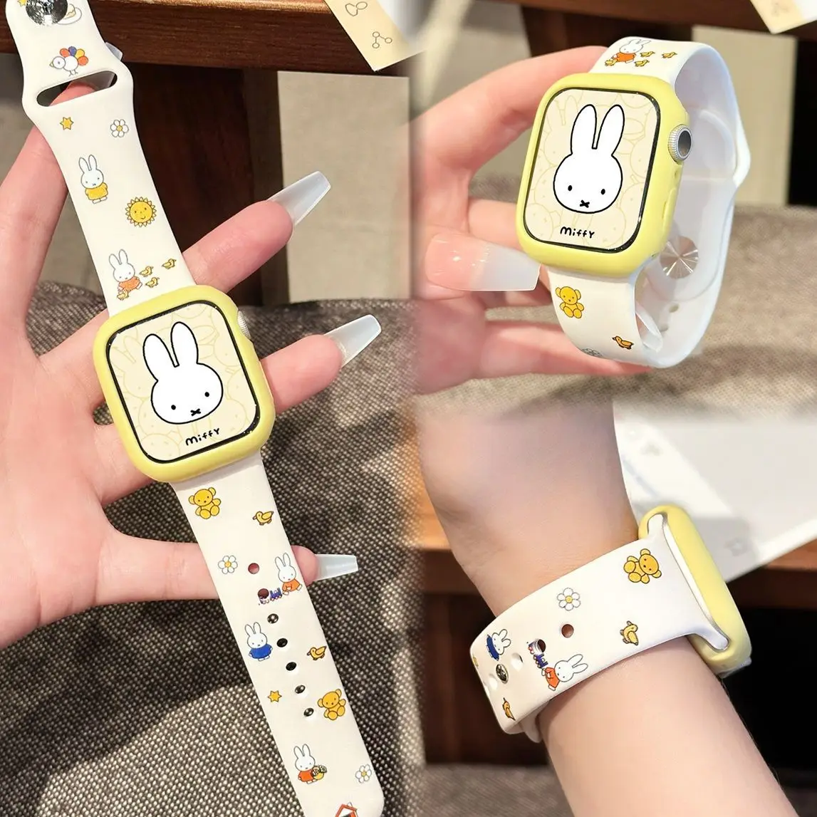 Miffy Yellow Applicable To Apple Watch Watch Strap S11 Silicone 10Apple9 8 Cartoon Iwatch Women's Model Lovely Kawaii Cartoon