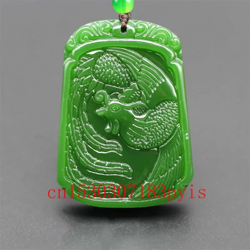 

Natural Green Jade Phoenix Pendant Necklace Chinese Hand-Carved Charm Jadeite Jewellery Fashion Amulet for Men Women Lucky Gifts