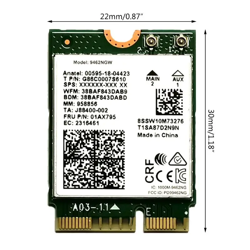 인텔 9462NGW 듀얼 밴드 무선 데스크탑 Bluetooth-com5.0,. 2 CNVI 와이파이 카드, QXNF용 802.11AC, 433Mbps, 2.4G, 5Ghz