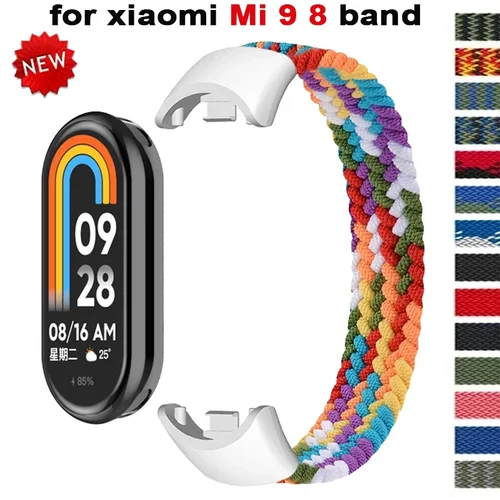 Correa de nailon trenzado para Xiaomi Mi Band 9 y 8, accesorios de repuesto, NFC, correas elásticas para reloj, pulsera para Miband98