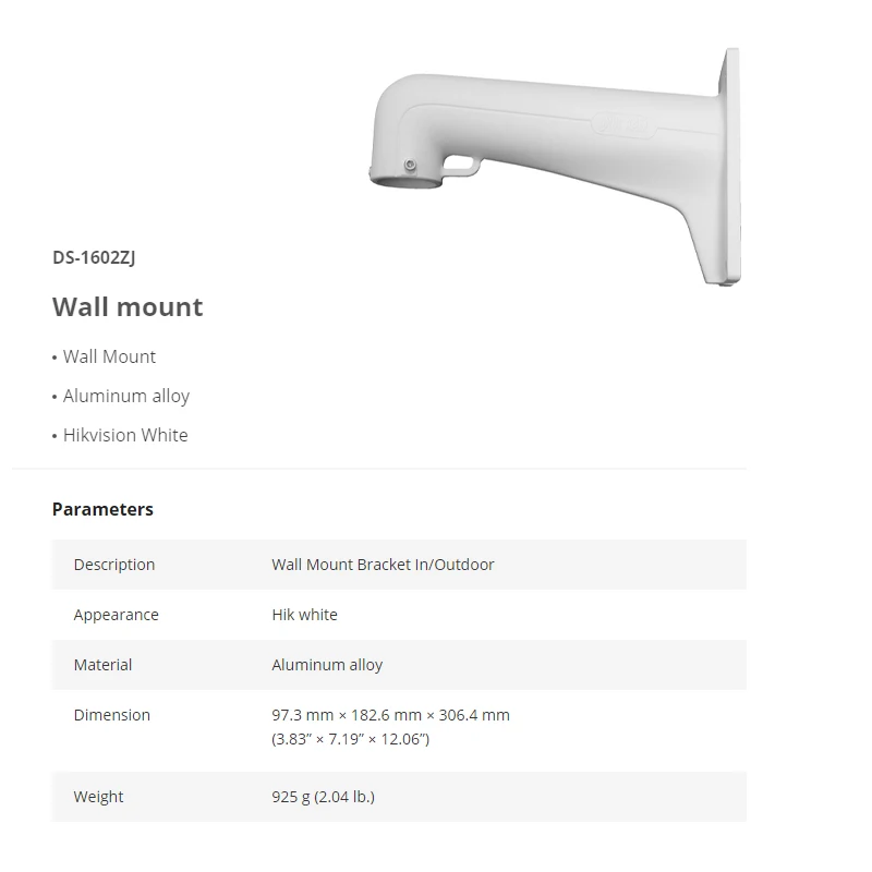 Hikvision DS-1602ZJ Wall mount DS-1602ZJ-POLE DS-1602ZJ-Corner DS-1602ZJ-BOX DS-1602ZJ-BOX-Corner Aluminum OEM CCTV Bracket OEM