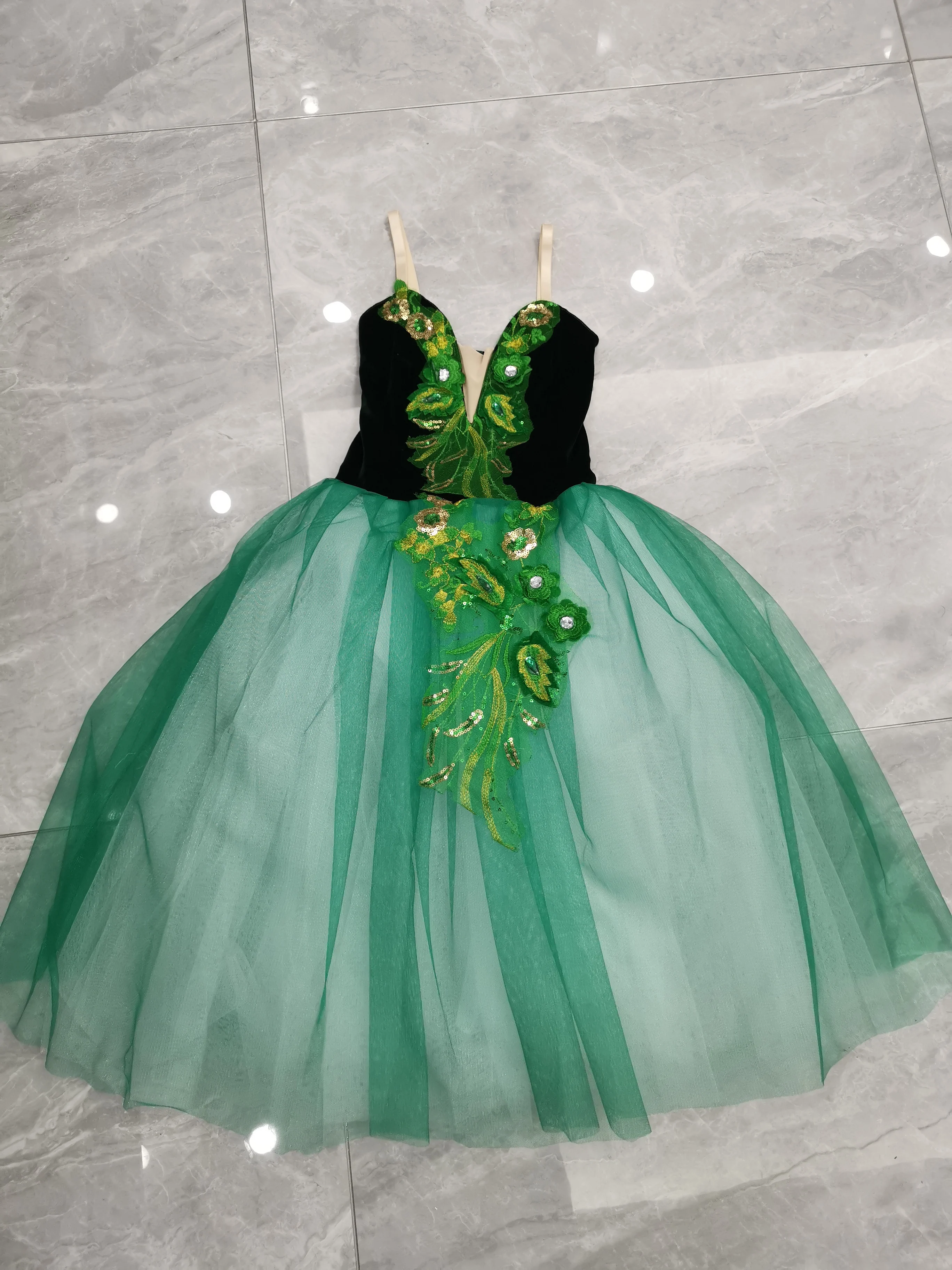 Adulto verde longo ballet tutu meninas feminino romântico ballet traje desempenho ballet dança vestido tutu saias tule dança wear