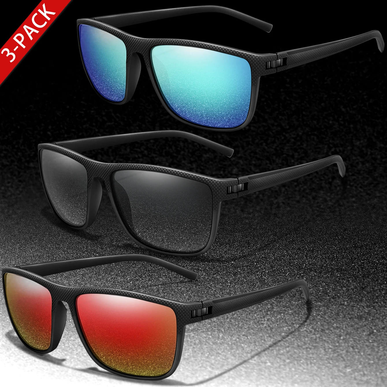 

3 пары поляризованных солнцезащитных очков LOISRUBY, классические квадратные очки для велоспорта, MTB, велосипеда, с защитой от ультрафиолета UV400, для мужчин и женщин, для вождения, кемпинга, пеших прогулок