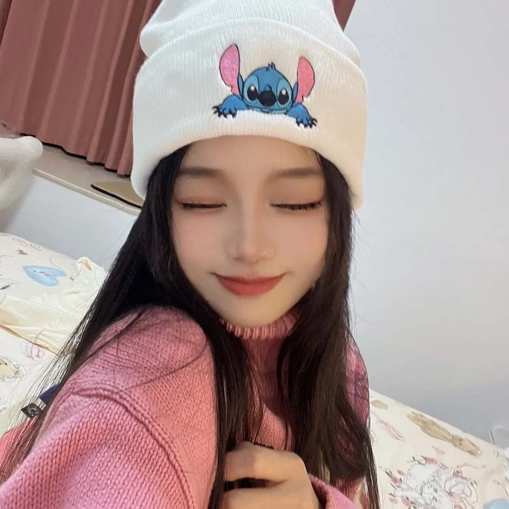 Disney Stitch Stickerei Herren und Damen Gestrickte warme Mützen Elastische Mütze Beanie Paare Herbst Winter Warme Strickwollmütze