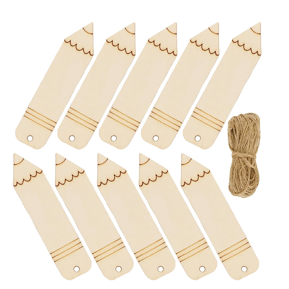 

20 Pcs Wooden Bookmark Pencil Shaped Unpainted DIY Craft Rope Blank Tags for Creative Decoration Gift Ideas