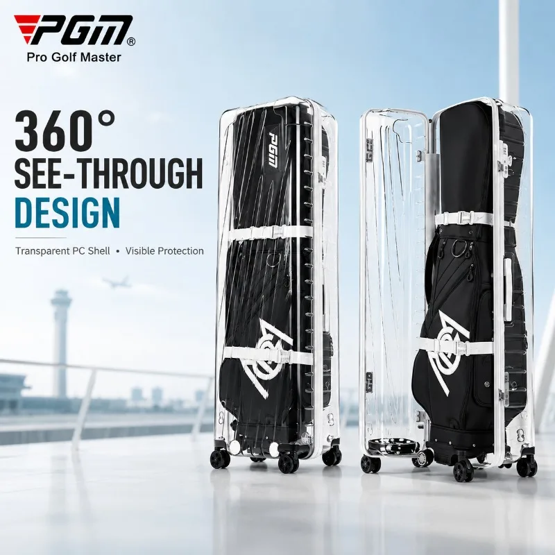 Transparent Golf Travel Case Hard Shell PC Golf Club Flight Case TSA Lock 360 Spinner Wheels Heavy Duty Travel Bag