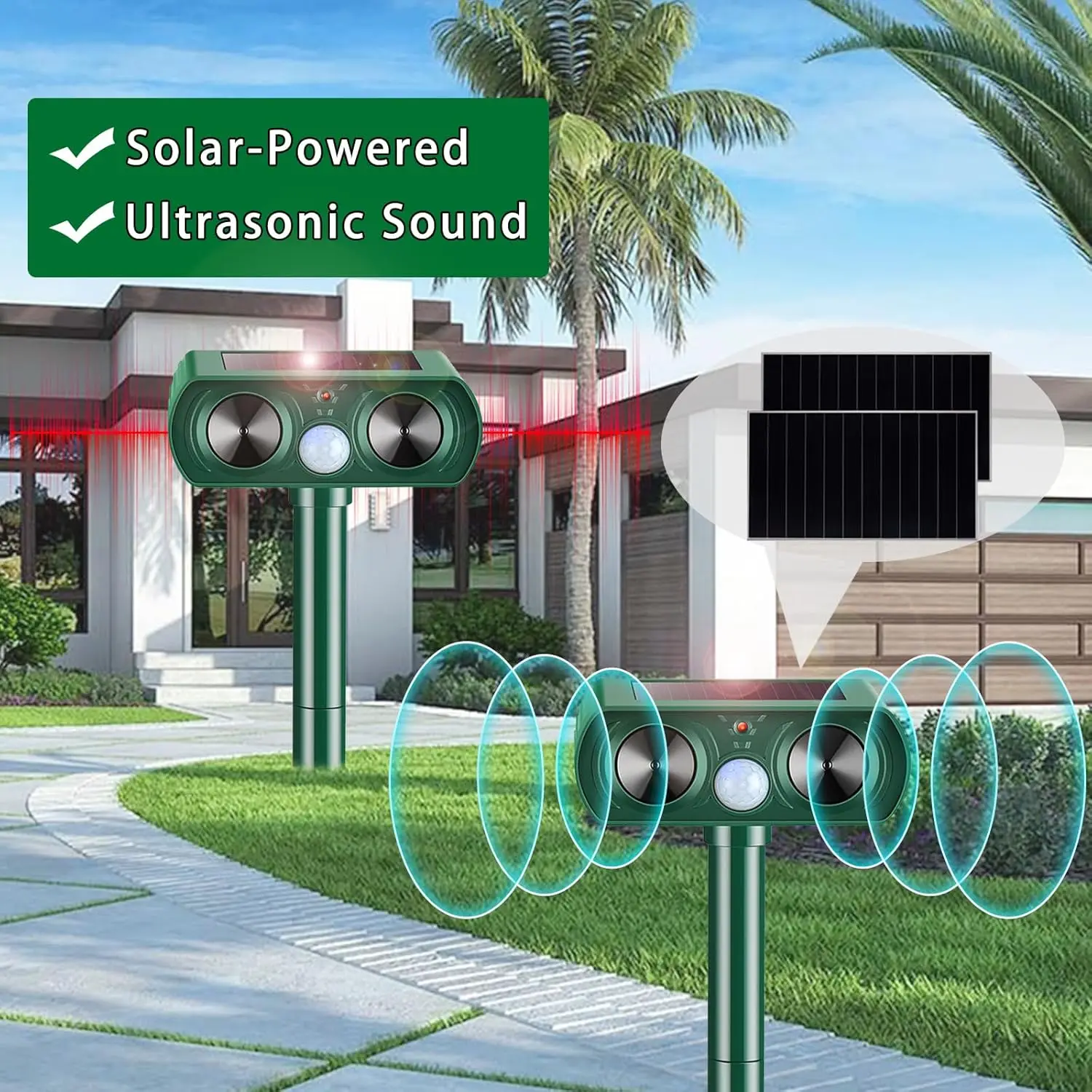 New Upgrade  solar waterproof deer-repellent device with flashing light repels rabbits, dogs, raccoons, cats, rodents， skunks