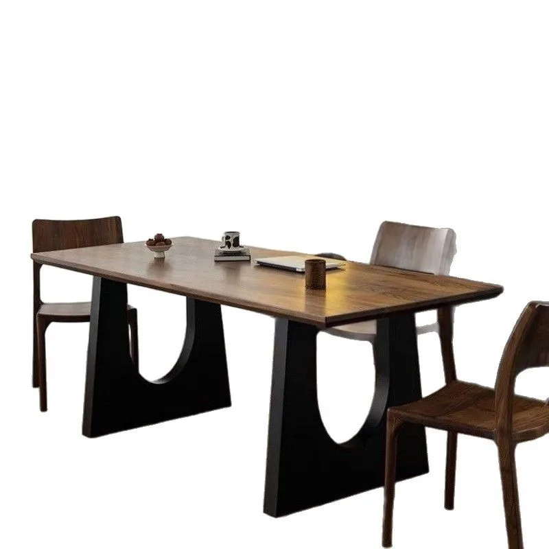 

Solid wood dining table log living room dining table and chairs in the antique style long desk walnut light luxury workbench lar