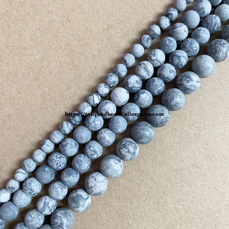 Natural Stone Matte Map Jasper Round Loose Beads 15\