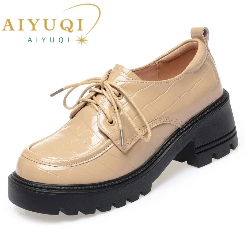 

AIYUQI Women Loafers Genuine Leather 2024 New Fashion Platform Shoes Ladies Lace-up British Style Large Size Women Shoes