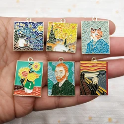 10pcs Famous Painting Charm Jewelry Accessories Enamel Earring Phone Keychain Pendant Diy Making Craft Alloy Metal Gold Plated