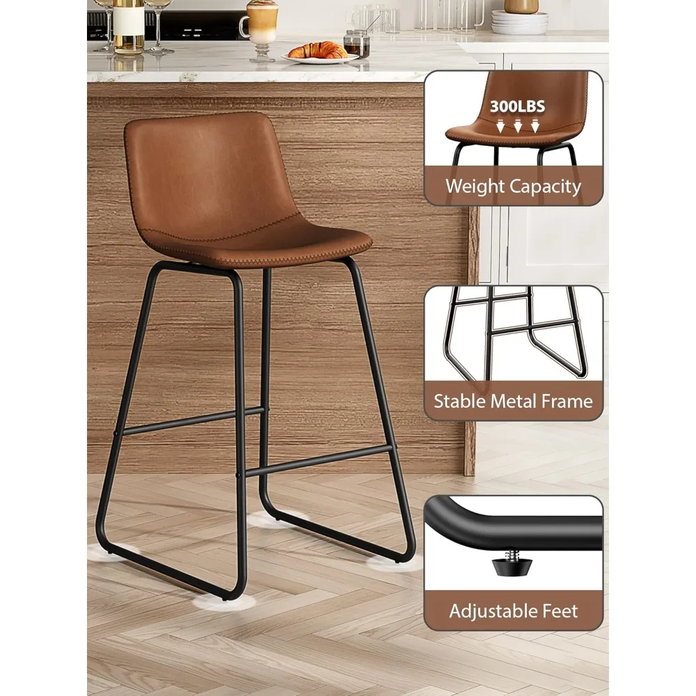 Bar Stools Set of 3, 26 Inches Counter Height Bar Stools with Back, Modern Faux Leather Barstools with Metal Legs and Footrest