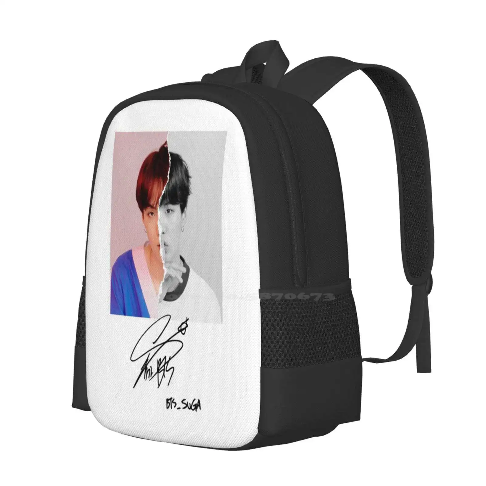 Suga Assinatura Moda Padrão Projeto Mochila, Mochila Escola Laptop Viagem, K-pop Exército Min Yoongi Yoongi Suga, te amo você