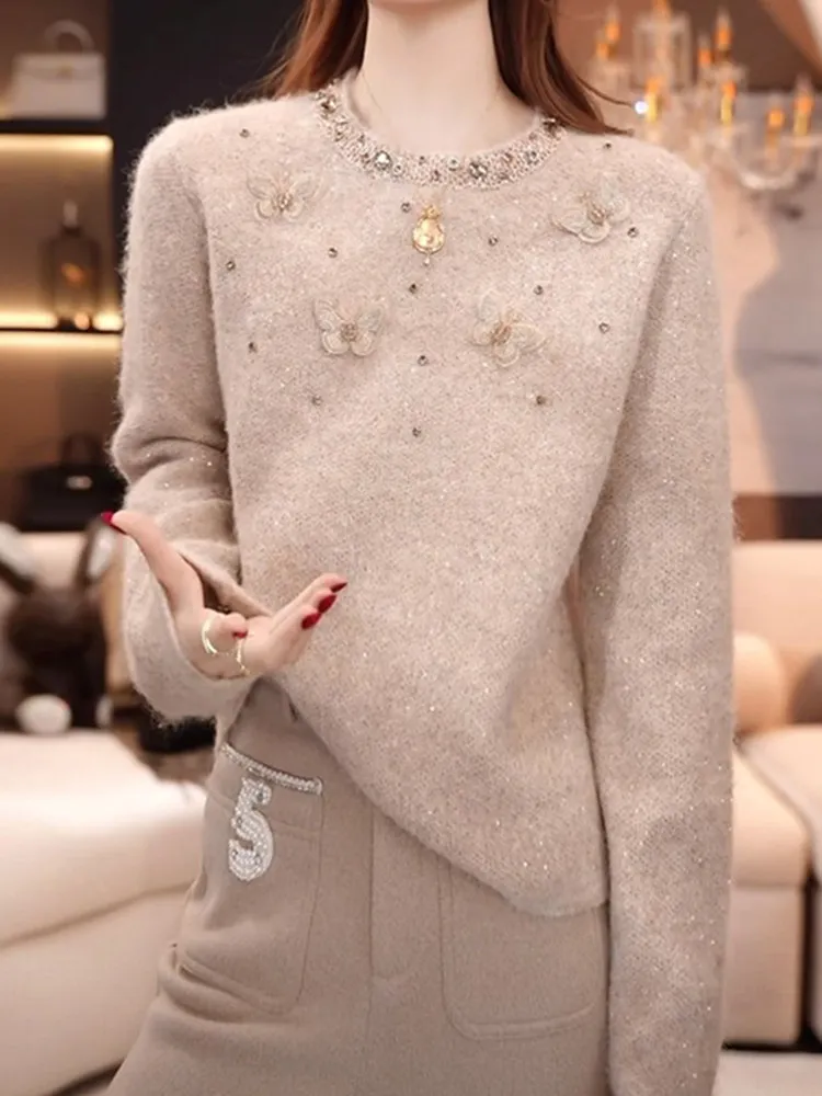 

Glitter round Neck Knitwear Women's Loose Fit Casual Style Winter New Arrival Age Reduction Trendy Top Elegant Sensation