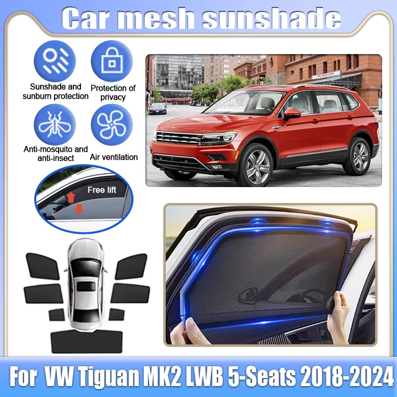 

Car Mesh Sunshade For Volkswagen VW Tiguan MK2 LWB 5-Seats 2018-2024 Window Sun Visor Magnetic Privacy Curtains Auto Accessories