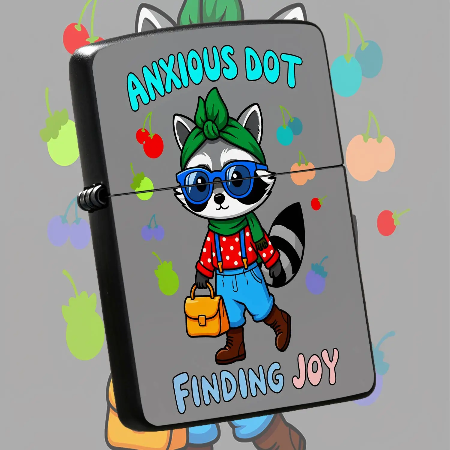 CuteRaccoon Printed Portable Ignition Accessory, Anxious Dot Finding Joy Themed Cheerful Decor, Versatile Daily Carry Item, Unique Creative Sweet Gift for Friends, Lovely Trendy Practical Pocket Gadget for All Scenes toY A Humorous And Inte