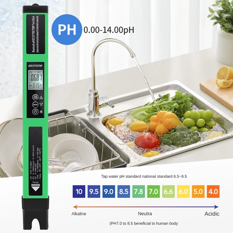 2025 New 5 In 1 Water Quality Tester PH/EC/TDS/CF/Temp With BT Multifunction Water Meter Digital PH Meter For Pool Hydroponics