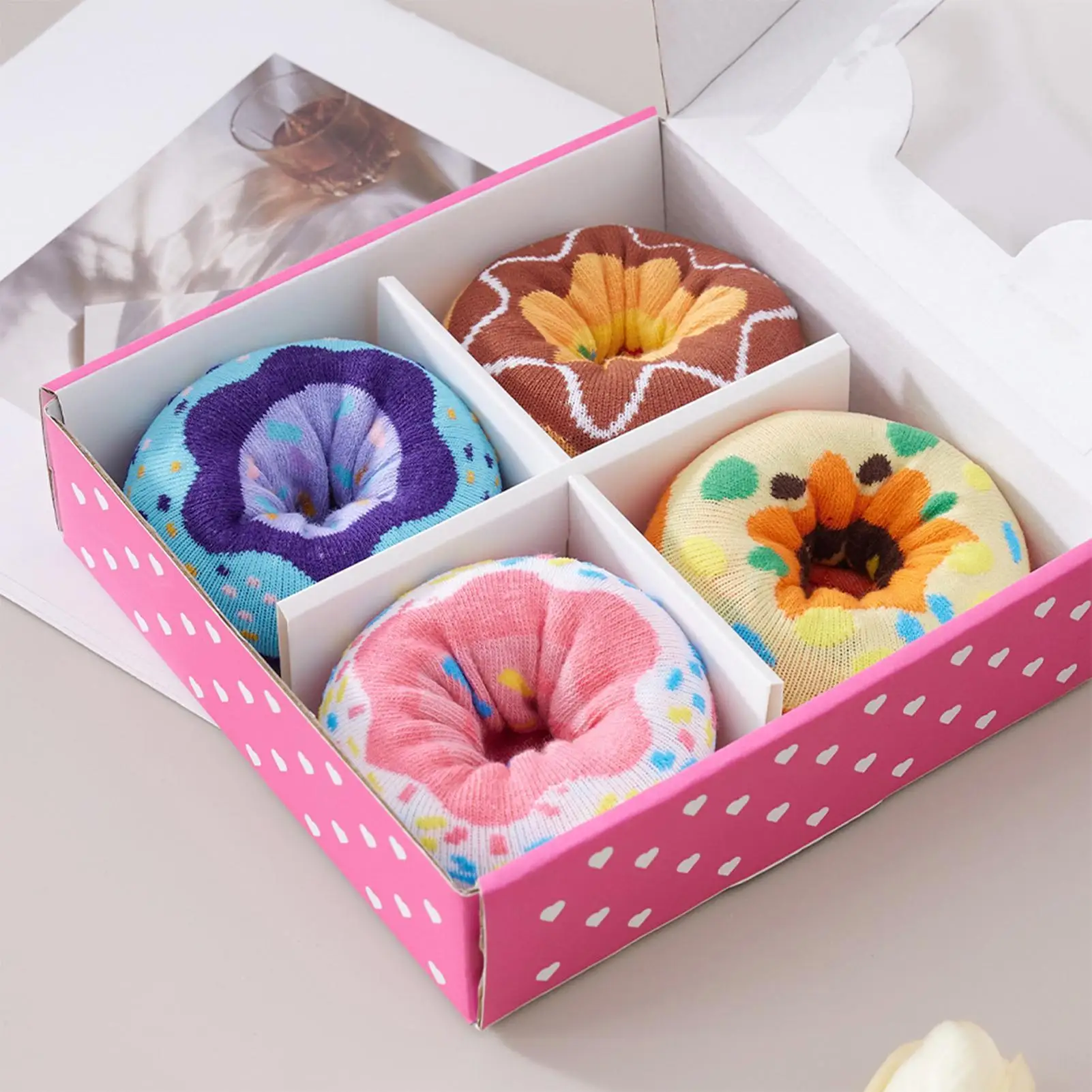 Kids Fun Socks 4 Pairs Cute Novelty Teen Ankle Stocking Donut Design Funny Socks for Boys Girls Friend Birthday Christmas Casual